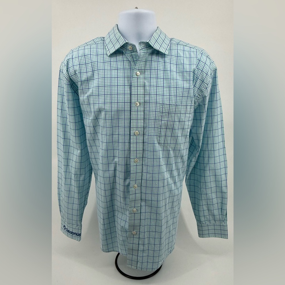 Vineyard Vines Cooper Shirt Aqua Plaid Check Long Sleeve Men’s XL Logo on Sleeve